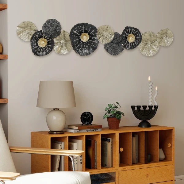 Wanddecoratie, Muurversiering Met Metalen Frame, Moderne Stijl, Zwart+Goud