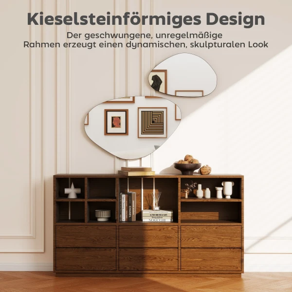 Wandspiegel 2 delige Set 70 X 46 Cm, 49,5 X 31 Cm Vensterspiegel Met Metalen Frame Hangspiegel In Kiezelvorm, Zwart