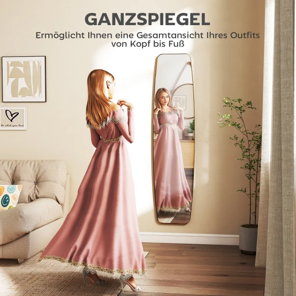 Wandspiegel Venst Spiegel Met Metalen Frame Decoratieve Hangspiegel Gangspiegel, 160 X 40 X 3 Cm, Goud