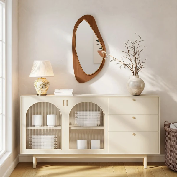 Wandspiegel Vensterglas Met Grenenfineer Frame Voor Slaapkamer Woonkamer, 91,5 X 45 X 3 Cm, Natuurhout