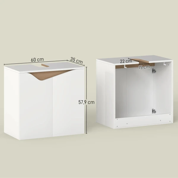 Wastafelonderkast, Badkamer Onderkast Met Soft Close Deuren, Wit, 60 X 35 X 57,9 Cm