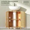 Wastafelonderkast Voor Badkamer, Badkamerkast Met Lamellendeuren, Bamboehout, Verstelbare Planken, Natuur