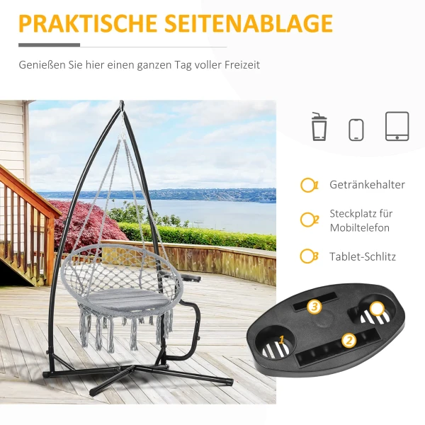 X vormig Metalen Frame Voor Hangstoel Met Veerhaak, Dienblad En Voetstuk Tot 120kg Zwart