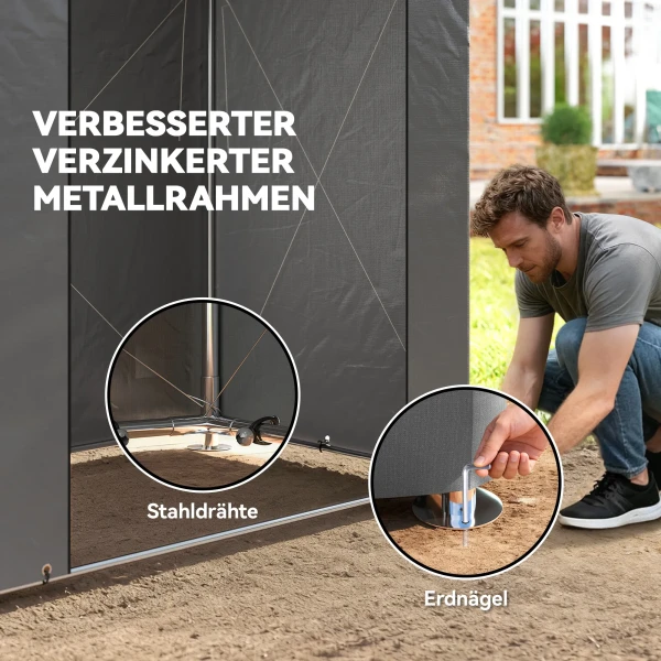 Zeltgarage 1,9x1,2 M Waterdicht Garagetent Met Oprolbare Ritssluiting Deur Ventilatieraam Donkergrijs