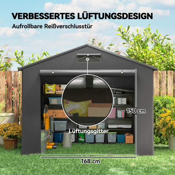 Zeltgarage 2,5x1,8 M Waterdicht Garagezeil Met Oprolbare Ritssluiting Deur Ventilatieraam Donkergrijs