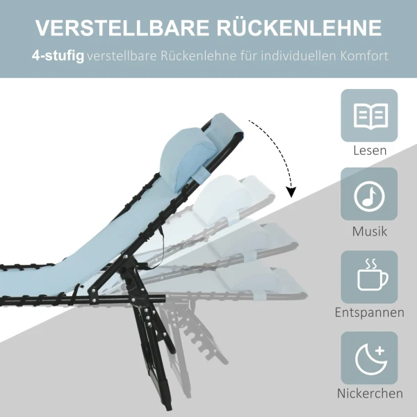 Zonneligstoel, Opvouwbaar, Ademende Hoes, Metalen Frame, 189 X 58 X 30 Cm, Blauwgroen