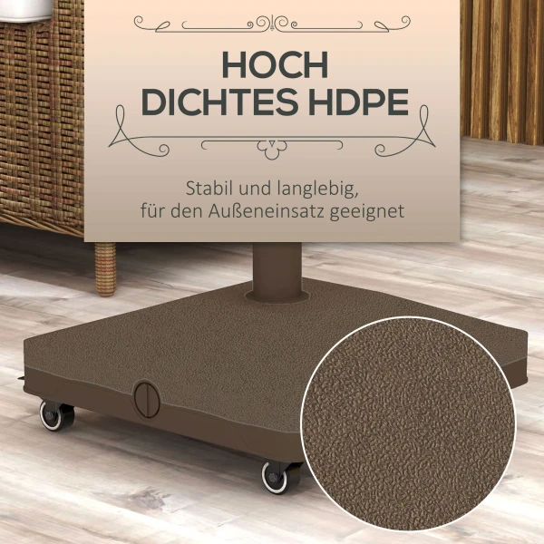 Zonneschermstandaard Tot 20kg Vulbaar Vierkante Parasolstandaard Met Rol Voor Zonnescherm 22 38mm Bruin