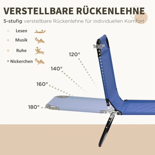 2 delige Set Opvouwbare Zonneligstoel Tuinligstoel Met 5 voudig Verstelbare Rugleuning Tot 120kg Belastbaar