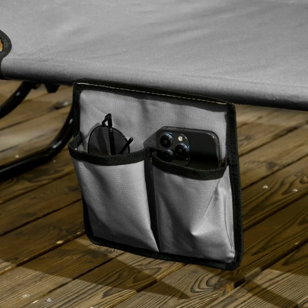 2 delige Set Opvouwbare Zonneligstoel Tuinligstoel Met Zonnedak 5 voudig Verstelbare Rugleuning Donkergrijs