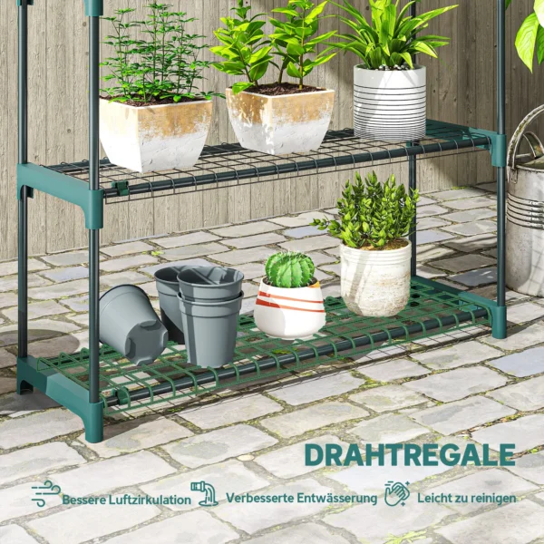 2 delige Set Plantenstandaarden, 4 verdiepingen 104 Cm Hoog Bloemenstandaard Voor Binnen Buiten Staal Donkergroen