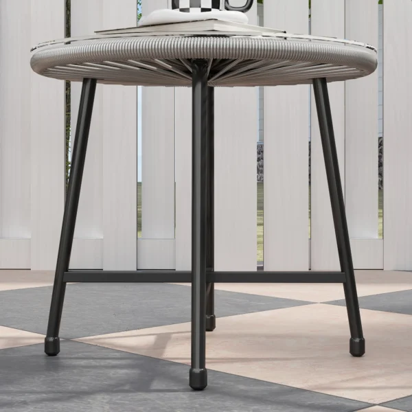 3 delige Tuinmeubelset, 2 Kunststof Rotan Stoelen, 1 Tafel Met Glazen Blad, Stalen Frame, Buitenzitmeubilair, Grijs