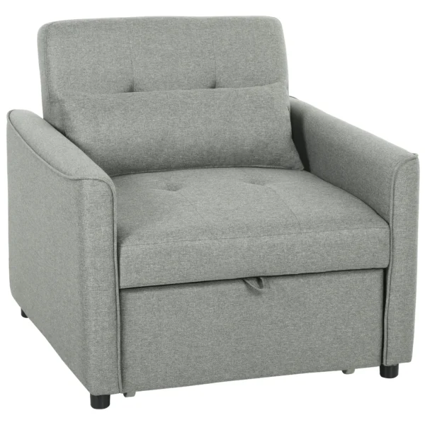 3 in 1 Slaapstoel, Uitschuifbare Sofa Bed Stoel Met Verstelbare Rugleuning, Grijs