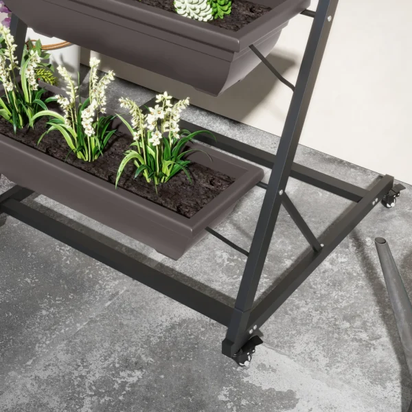 5 laags Plantenstandaard, 145 Cm Hoog Bloemenstandaard Met Wielen Potten, Plantenrek Van Staal Bruin