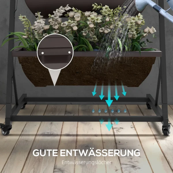 5 laags Plantenstandaard, 145 Cm Hoog Bloemenstandaard Met Wielen Potten, Plantenrek Van Staal Bruin