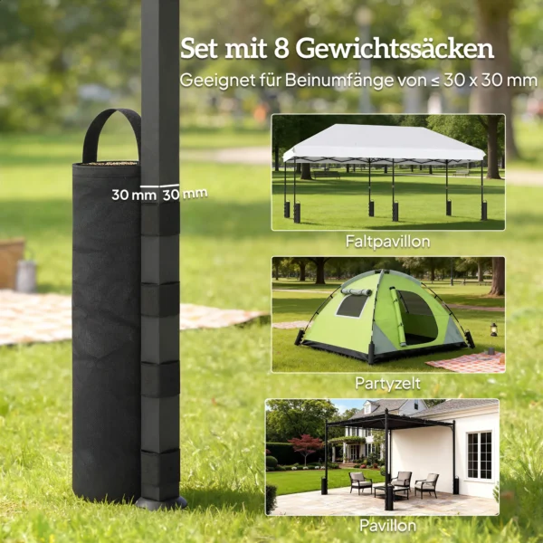 8 delige Set Zandzakken Voor Paviljoenpoten, 40 Kg Duurzame Zandzakken Gemaakt Van 600D Oxford stof, Zonder Zand, Zwart