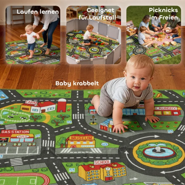 Baby Kruipmat, Speelmat 200x150x0,5cm, Antislip Kruipdeken Met Antislip Onderkant Stadsmotief Voor Kinderkamer