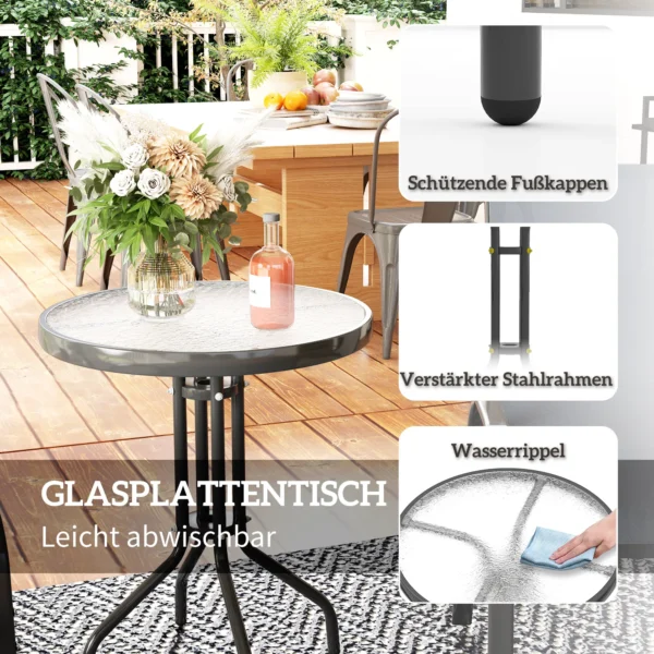 Bistro Set 3 delig Weerbestendig Tuinmeubelset Met Glazen Tafel Stapelbare Tuinstoelen Donkergrijs