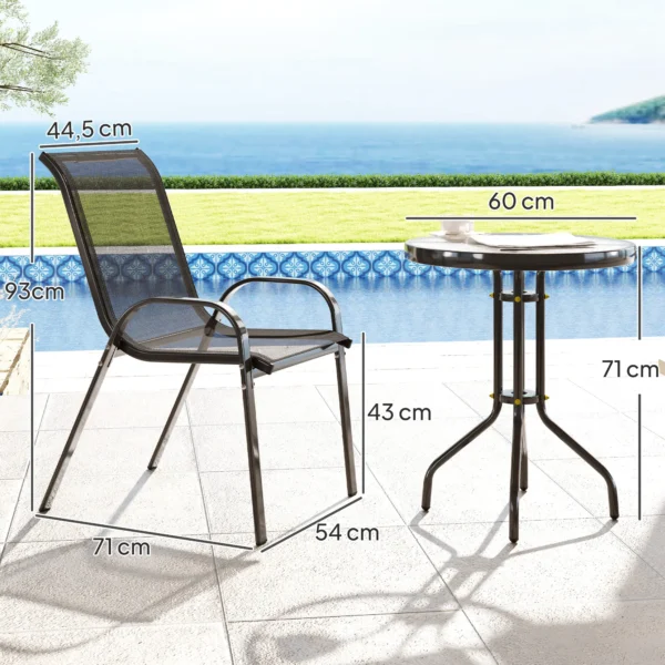 Bistro Set 3 delig Weerbestendig Tuinmeubelset Met Glazen Tafel Stapelbare Tuinstoelen Zwart