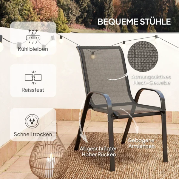 Bistro Set 3 delig Weerbestendig Tuinmeubelset Met Glazen Tafel Stapelbare Tuinstoelen Zwart