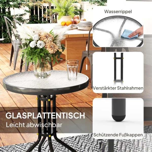 Bistro Set 3 delig Weerbestendig Tuinmeubelset Met Glazen Tafel Stapelbare Tuinstoelen Zwart