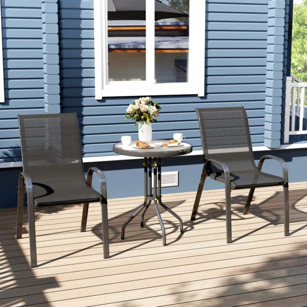 Bistro Set 3 delig Weerbestendig Tuinmeubelset Met Glazen Tafel Stapelbare Tuinstoelen Zwart