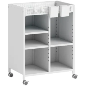 Boekenkast Op Wielen, 4 laags, Verstelbare Planken & Hangmanden Voor Thuiskantoor En Woonkamer, Wit