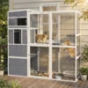 Buitenkattenverblijf Houten Kattenhuis Met 3 Platforms Weerbestendig Dak Rustgebied Voor 3 4 Katten Tot 10 Kg Grijs