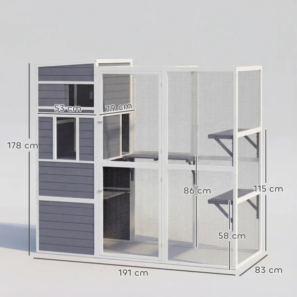 Buitenkattenverblijf Houten Kattenhuis Met 3 Platforms Weerbestendig Dak Rustgebied Voor 3 4 Katten Tot 10 Kg Grijs