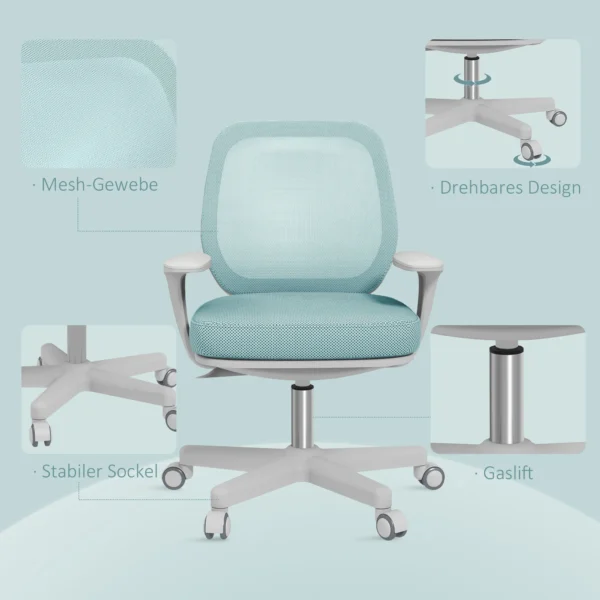 Bureaustoel, Ergonomische Bureaustoel Met Draaifunctie, Hoogteverstelbaar 55 X 48 X 82,5 94,5 Cm Groen