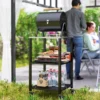 Grillwagen 3 laags Grilltafel Met Roestvrijstalen Werkblad Rollen Mobiele Serveerwagen 50 X 50 X 90 Cm Zwart