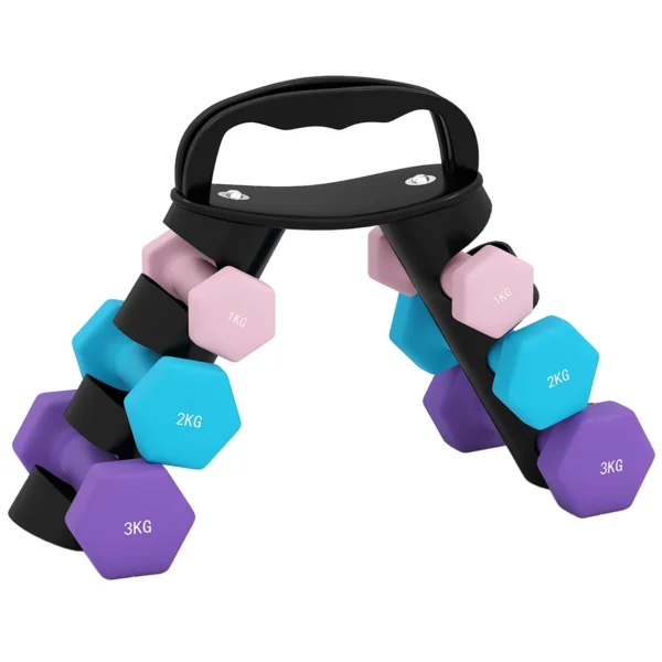 Halterset Met Opbergrek, Set Van 6 Halters Voor Fitness Training, 2 X 1kg, 2 X 2kg, 2 X 3kg