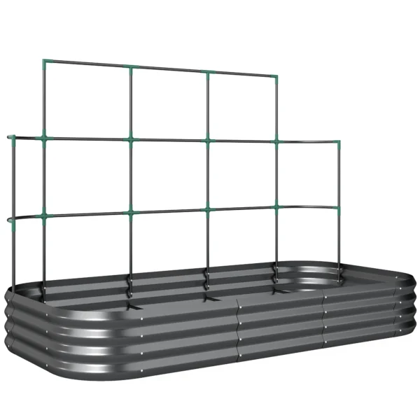 Hoog Bed Met Klimrek, Metalen Plantenbak Met Beschermrand Handschoenen 220 X 110 X 150 Cm, Donkergrijs