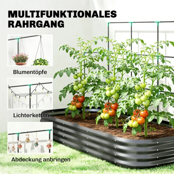 Hoog Bed Met Klimrek, Metalen Plantenbak Met Beschermrand Handschoenen 220 X 110 X 150 Cm, Donkergrijs