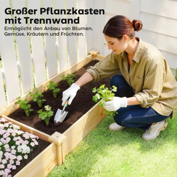 Hoogbed Hout, Plantenbed Met Scheidingswand Open Bodem, Vroegbed Tuinbed 235 X 66 X 26 Cm Natuurhout