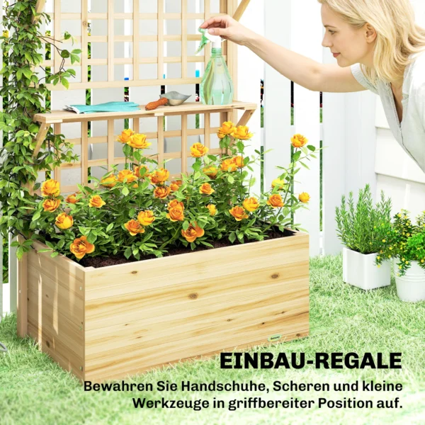 Hoogbed Met Klimrek & Hangend Dak, Houten Bloembak Met 2 Planken Afvoergaten 76 X 43,5 X 177 Cm