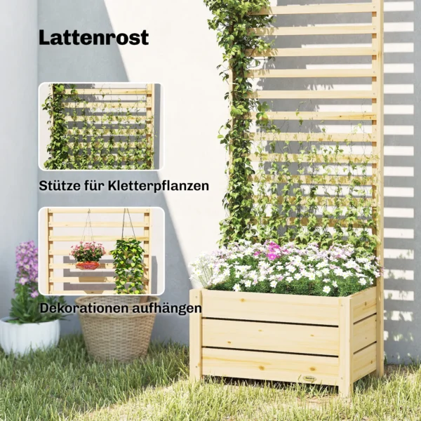 Hoogbed Met Klimrek Hout Verhoogde Bloembak Met Latwerk Afvoergat Vliesstof 60 X 39 X 200 Cm Natuurhout