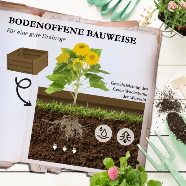 Hoogbed Met Klimrek Plantenbak Met Klimhulp, Open Bodem, Weerbestendig, 61 Cm X 61 Cm X 140 Cm, Bruin