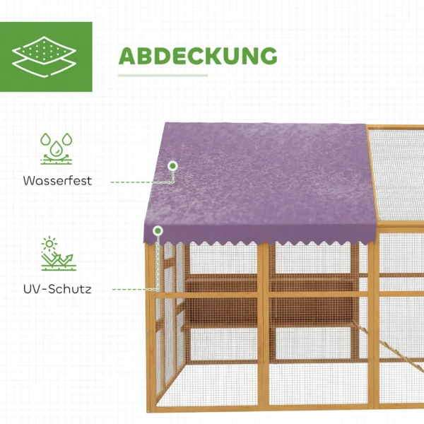 Houten Kippenhok Met Ren, Veiligheidsslot, Deur, 4 Nestkasten, Voor 8 12 Kippen, Ca. 2,8 X 1,8 X 1,9 M, Geel