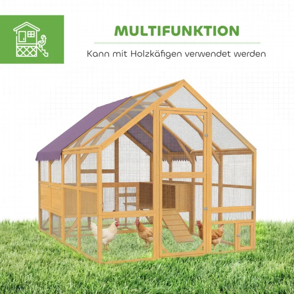 Houten Kippenhok Met Ren, Veiligheidsslot, Deur, 4 Nestkasten, Voor 8 12 Kippen, Ca. 2,8 X 1,8 X 1,9 M, Geel
