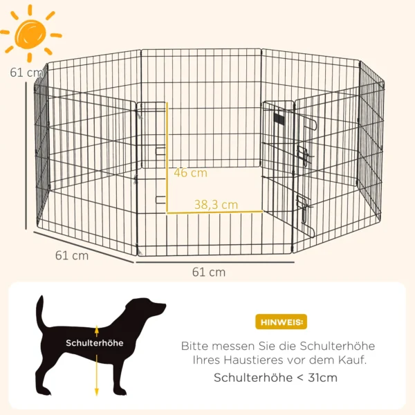Huisdierenren, Speelren Voor Puppy's En Kleine Honden, Met Deur, Geschikt Voor Binnen En Buitengebruik, 61 Cm, Zwart