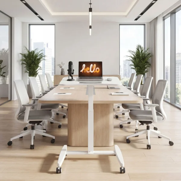 In Hoogte Verstelbare Sta bureau, Rolbaar Bureau Met Kantelbaar Tafelblad, Veiligheidsstopper, Wielen, Wit