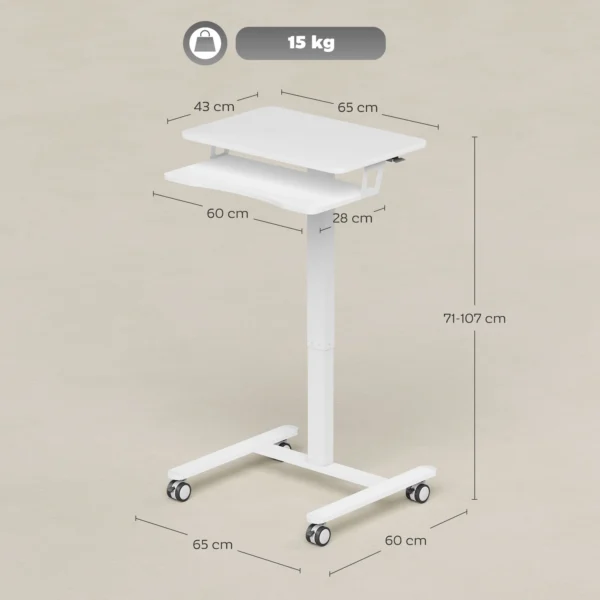 In Hoogte Verstelbare Sta bureau, Verrijdbaar Zit sta Bureau Met Toetsenbordlade, Wielen En Stalen Frame, Wit