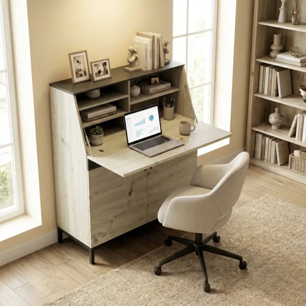 Industriële Secretaresse Bureau Met Planken En Metalen Frame 100 Cm Natuurhout En Zwart