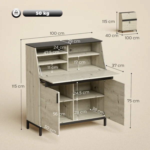 Industriële Secretaresse Bureau Met Planken En Metalen Frame 100 Cm Natuurhout En Zwart