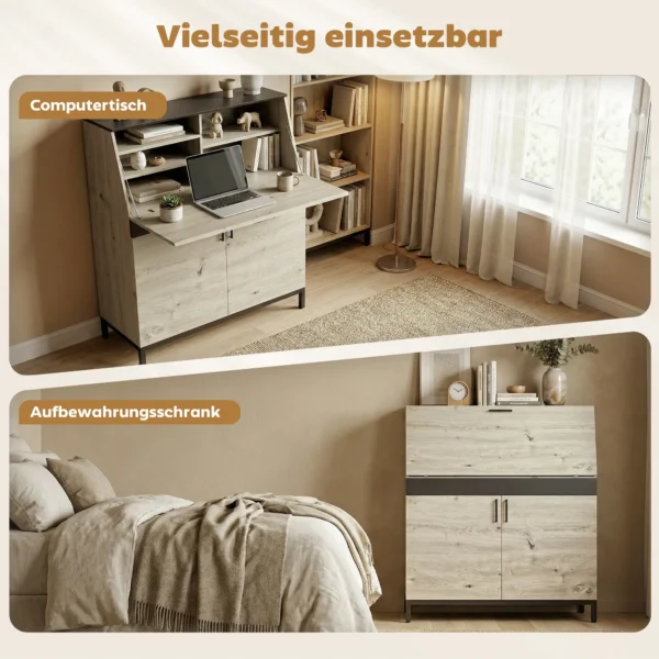 Industriële Secretaresse Bureau Met Planken En Metalen Frame 100 Cm Natuurhout En Zwart