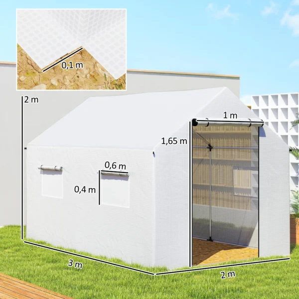 Kas 3 X 2 X 2 M Foliekas Met 4 Gaasramen, Brede Rolbare Ritssluiting Deur Muggennet UV bestendig