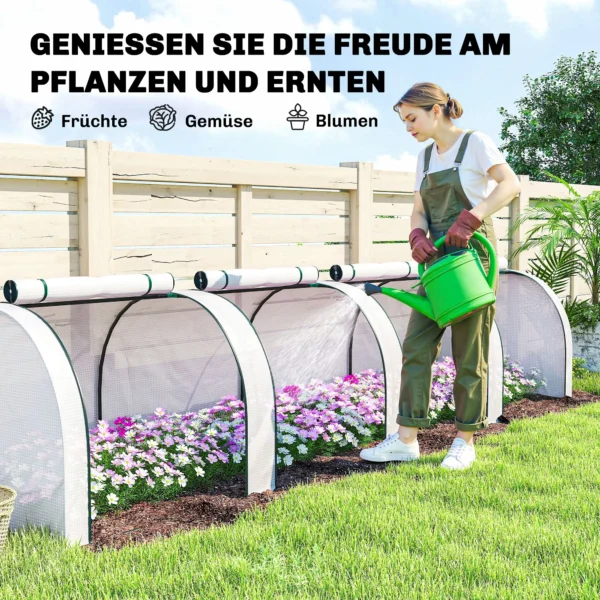 Kas, Winterbestendig Foliekas Met Oprolbare Ritssluiting Deur 395 X 100 X 80 Cm Wit