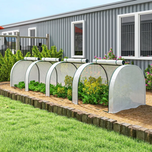 Kas, Winterbestendig Foliekas Met Oprolbare Ritssluiting Deur 395 X 100 X 80 Cm Wit