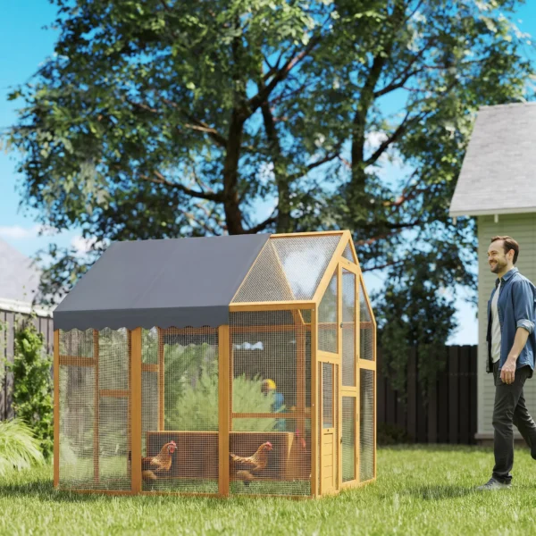 Kippenhok 3,07㎡ Met Houten Vrije Uitloop, Waterdicht Doek, Veiligheidsslot, Geschikt Voor 6 8 Kippen 1,7 X 1,8 X 1,8 M