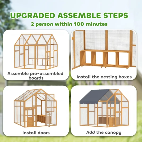 Kippenhok 3,07㎡ Met Houten Vrije Uitloop, Waterdicht Doek, Veiligheidsslot, Geschikt Voor 6 8 Kippen 1,7 X 1,8 X 1,8 M